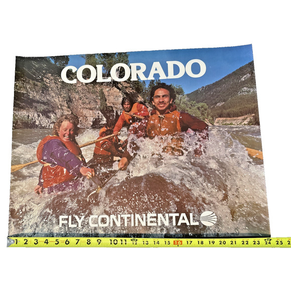Vintage Other - Continental Airlines Poster Travel Colorado White Water Rapids River Rafting EUC